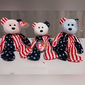 Set of 3 Ty Spangle Beanie Babies Pink, White & Blue Face 5th Generation w/ tags